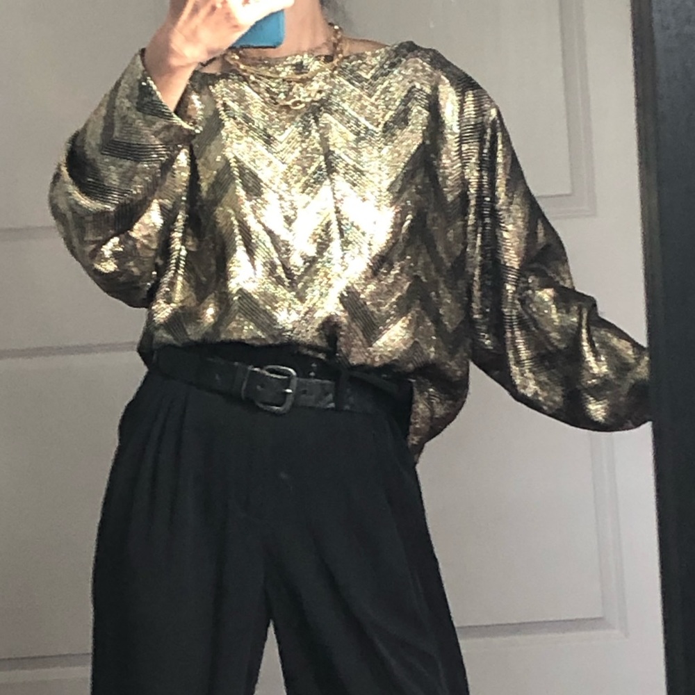 Halston III Vintage Metallic Long Sleeve Blouse - Picture 4 of 8